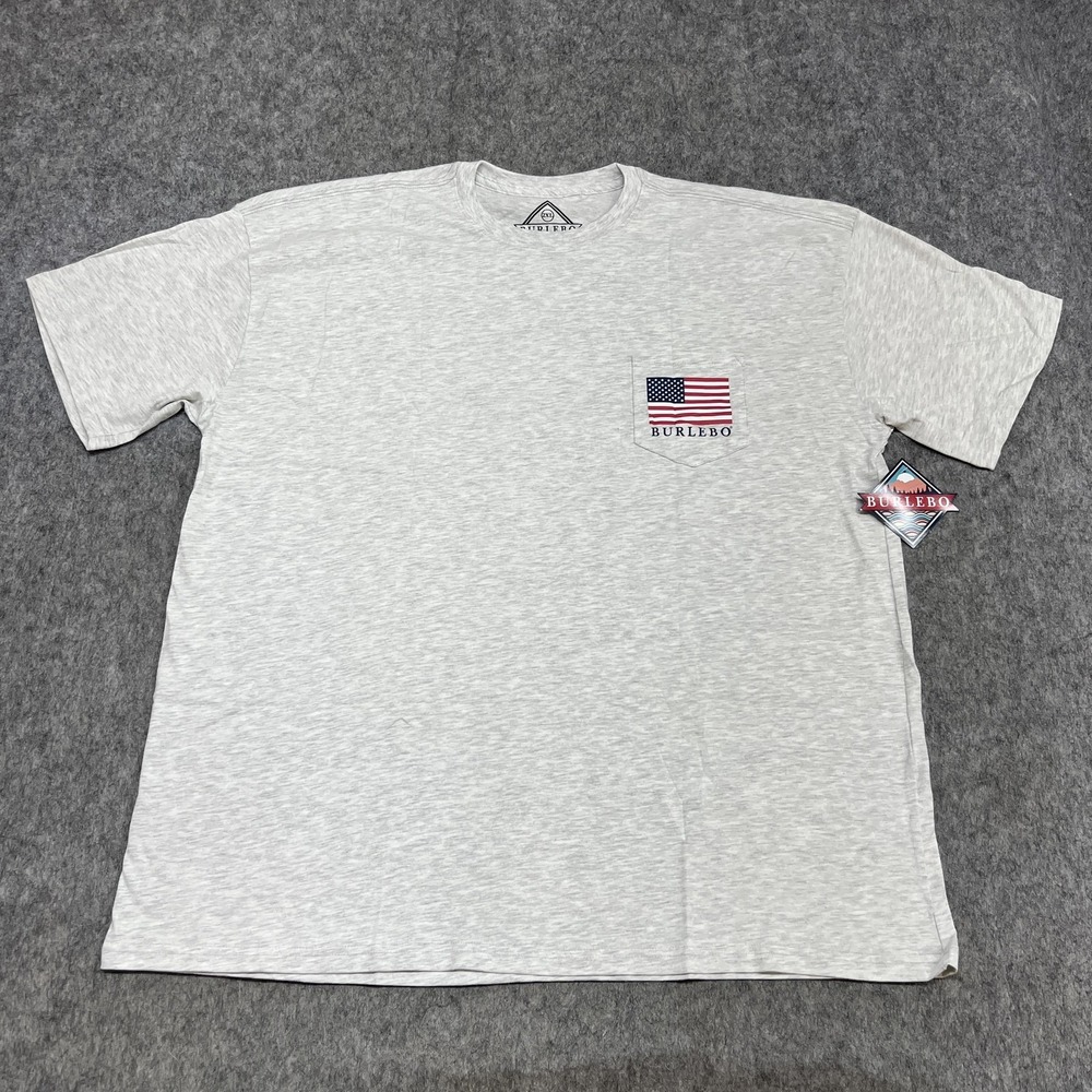 Burlebo Shirt Mens 2XL Gray Party Like W Reagan JFK Flag Pocket USA Casual Tee*.